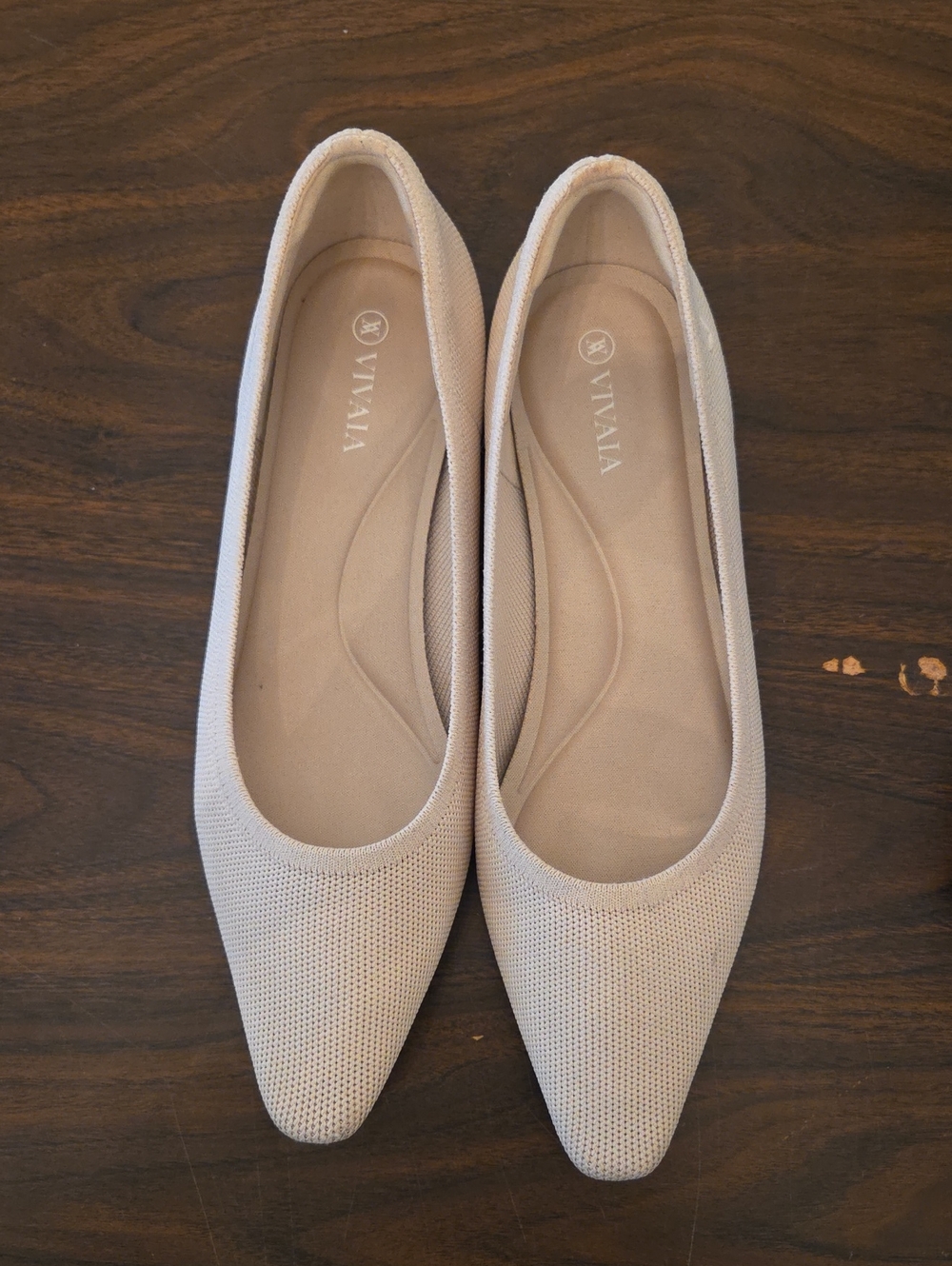 VIVAIA Women's Pointed Knit Ballet Flats in Light Taupe